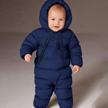 Baby Boys Navy Logo Snowsuit