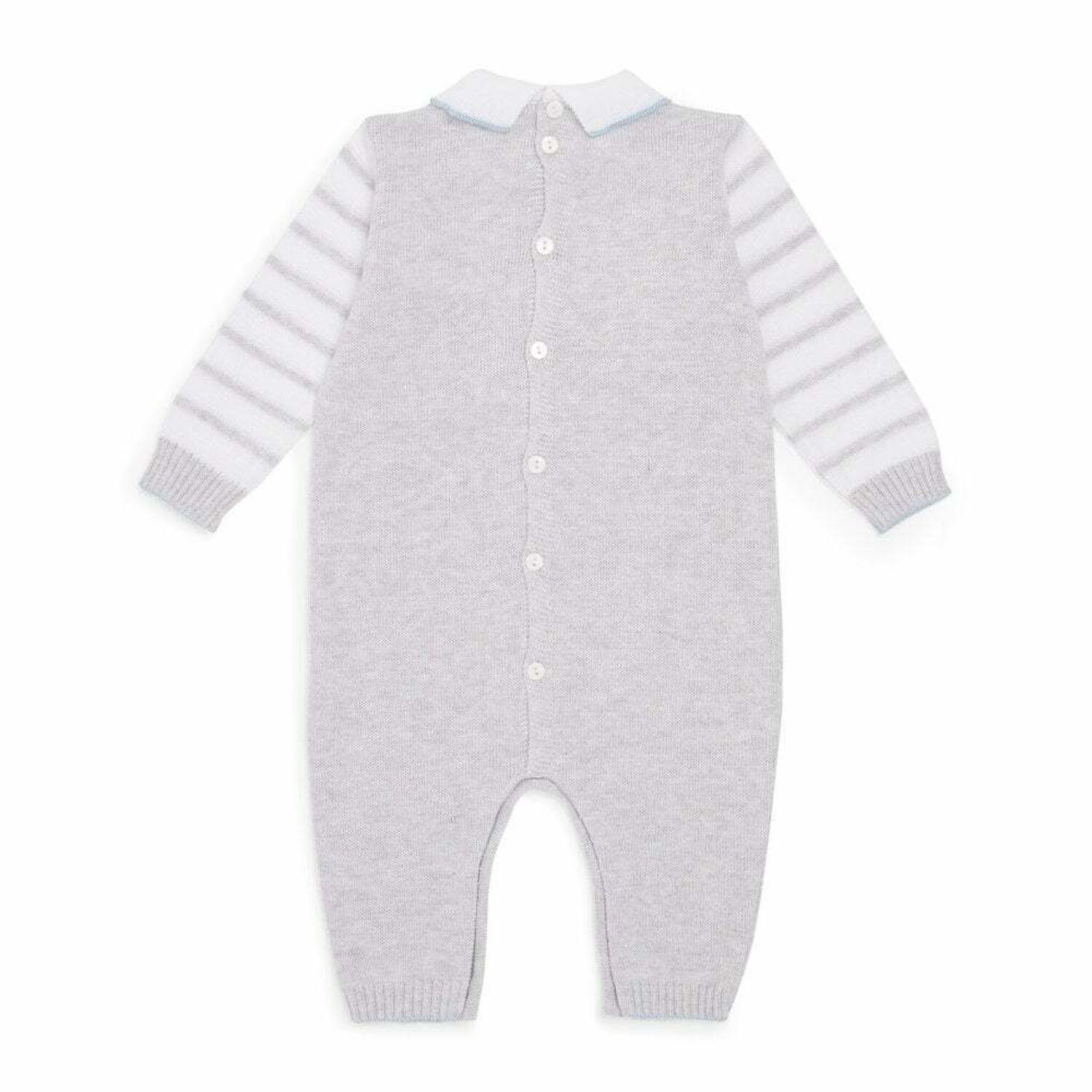 Baby Boys White & Grey Knit Babygrow, 1, hi-res image number null