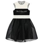 Girls Ivory & Black Logo Dress, 1, hi-res