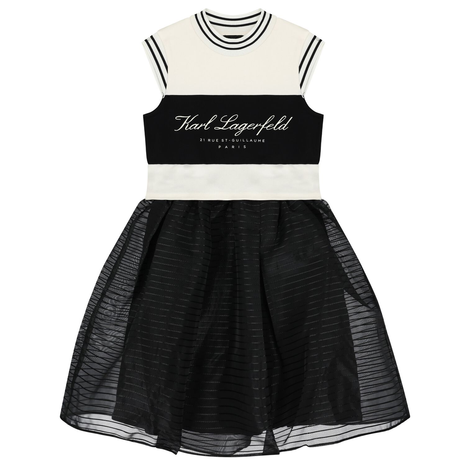 Girls Ivory & Black Logo Dress, 1, hi-res image number null