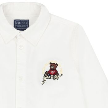 Boys White Teddy Bear Logo Shirt