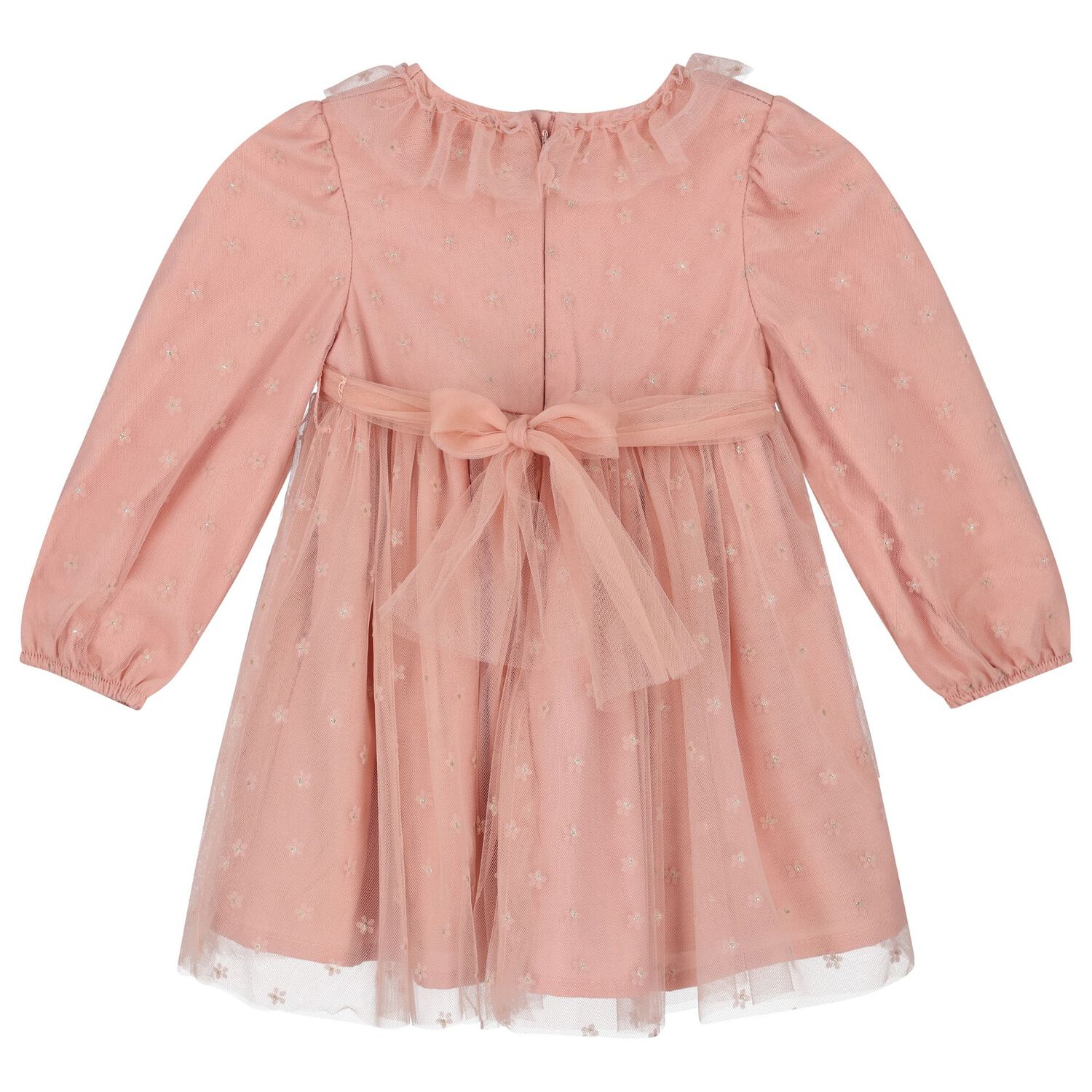 Younger Girls Pink Floral Tulle Dress, 1, hi-res