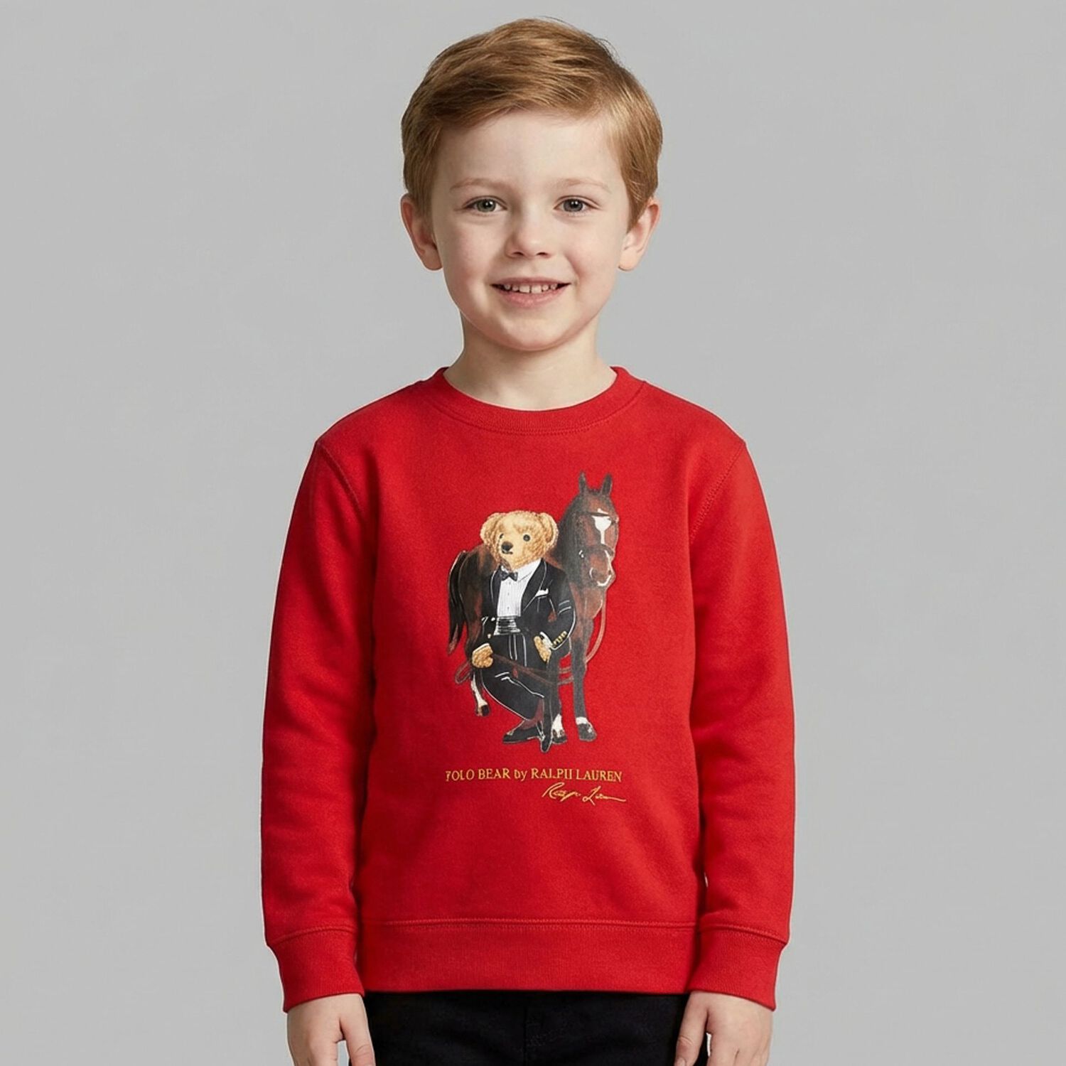 Boys Red Polo Bear Sweatshirt, 2, hi-res