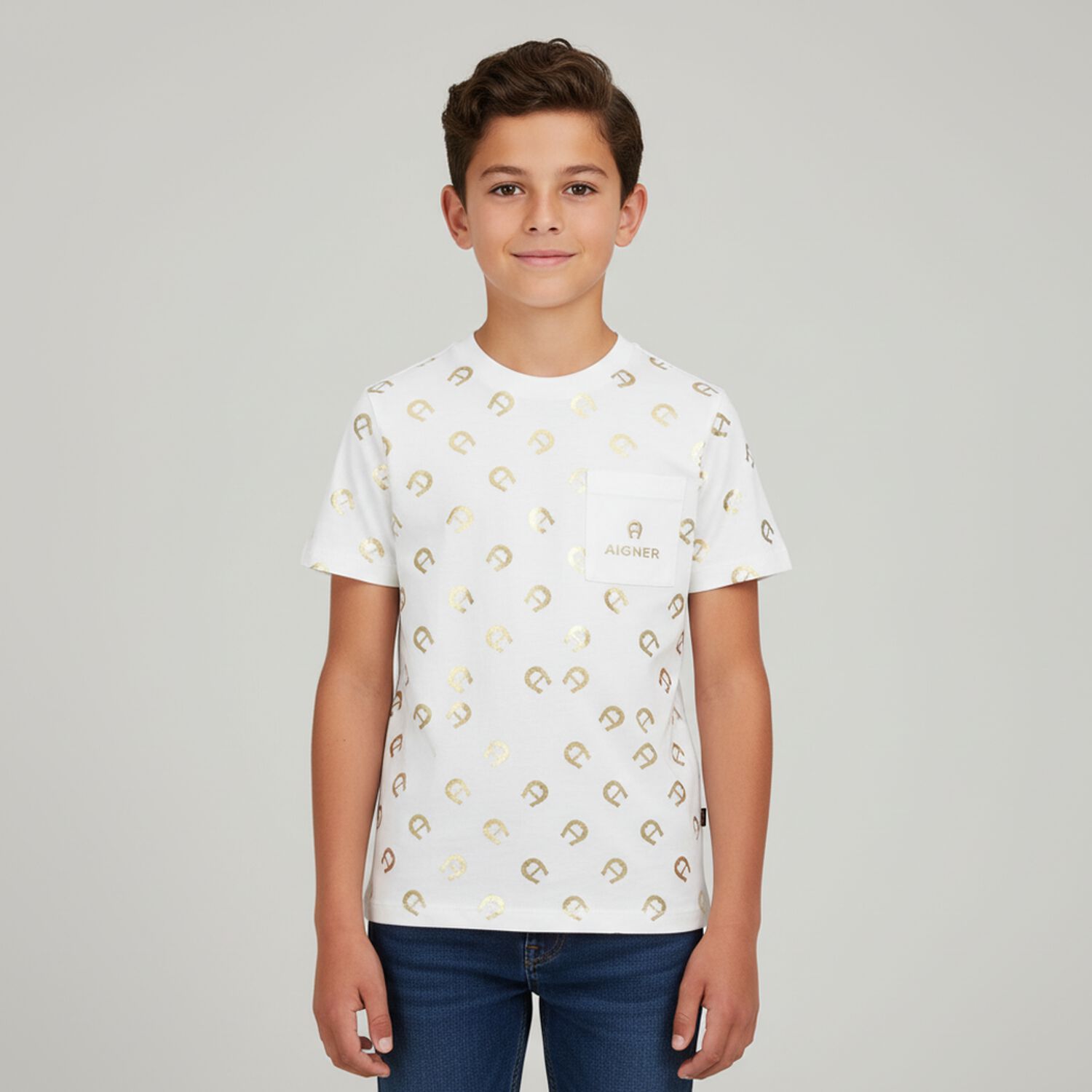 Boys White & Gold Logo T-Shirt, 1, hi-res
