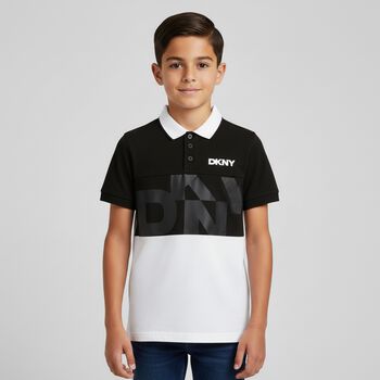 Boys Black & White Logo Polo Shirt, 1 Boys Black & White Logo Polo Shirt