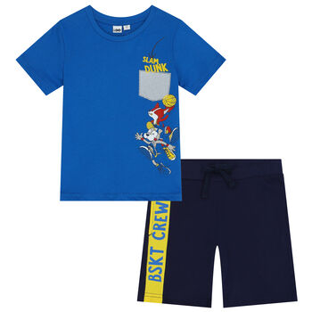Boys Blue & Navy Blue Dogs Shorts Set