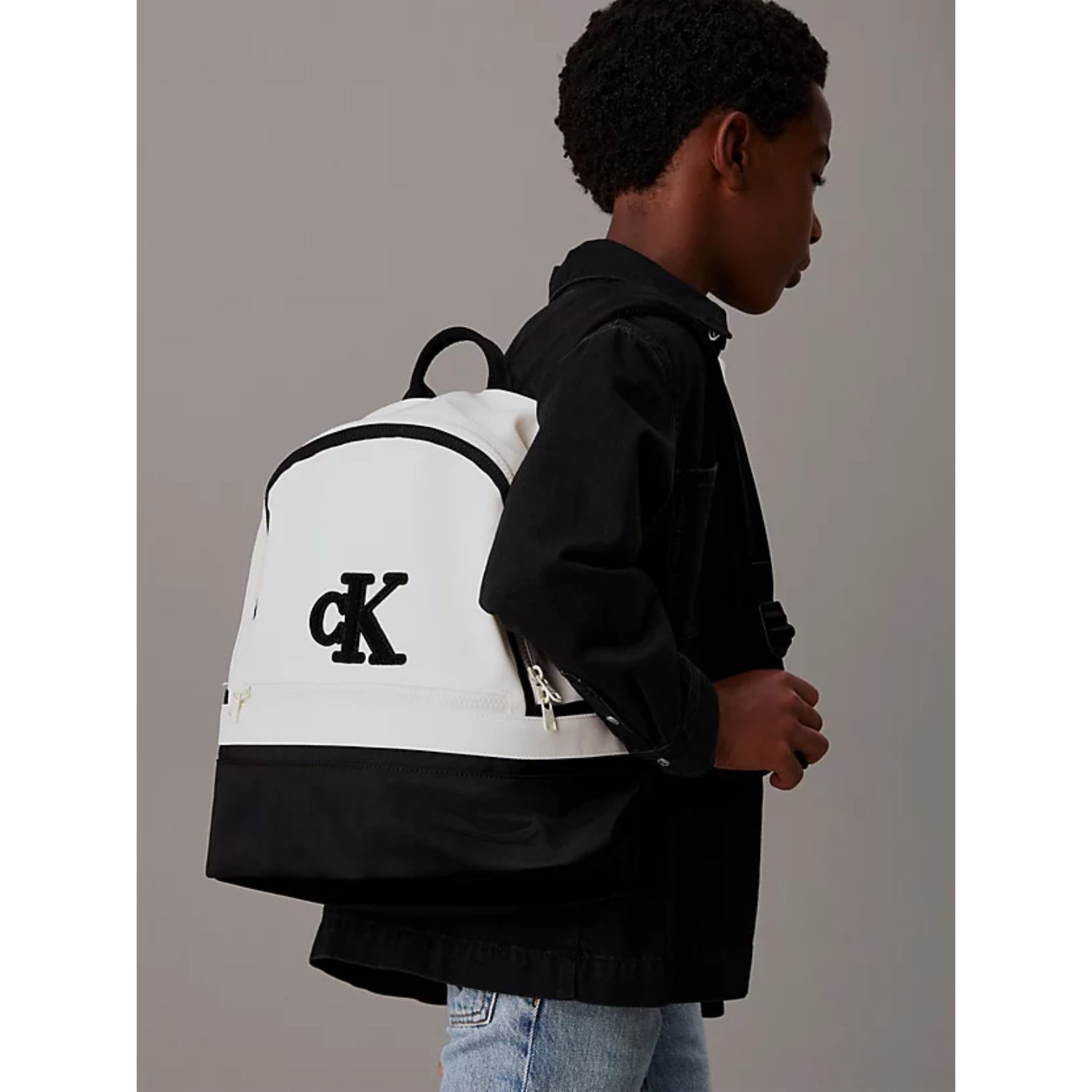 White & Black Logo Backpack, 1, hi-res