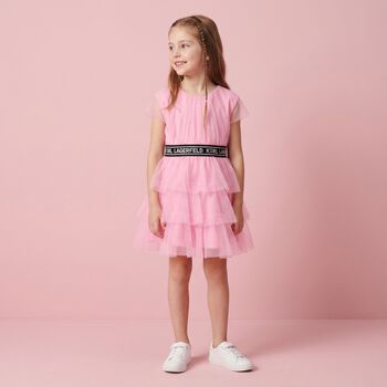 Girls Pink Logo Tulle Dress