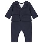 Baby Boys Navy Blue Suit Romper, 1, hi-res