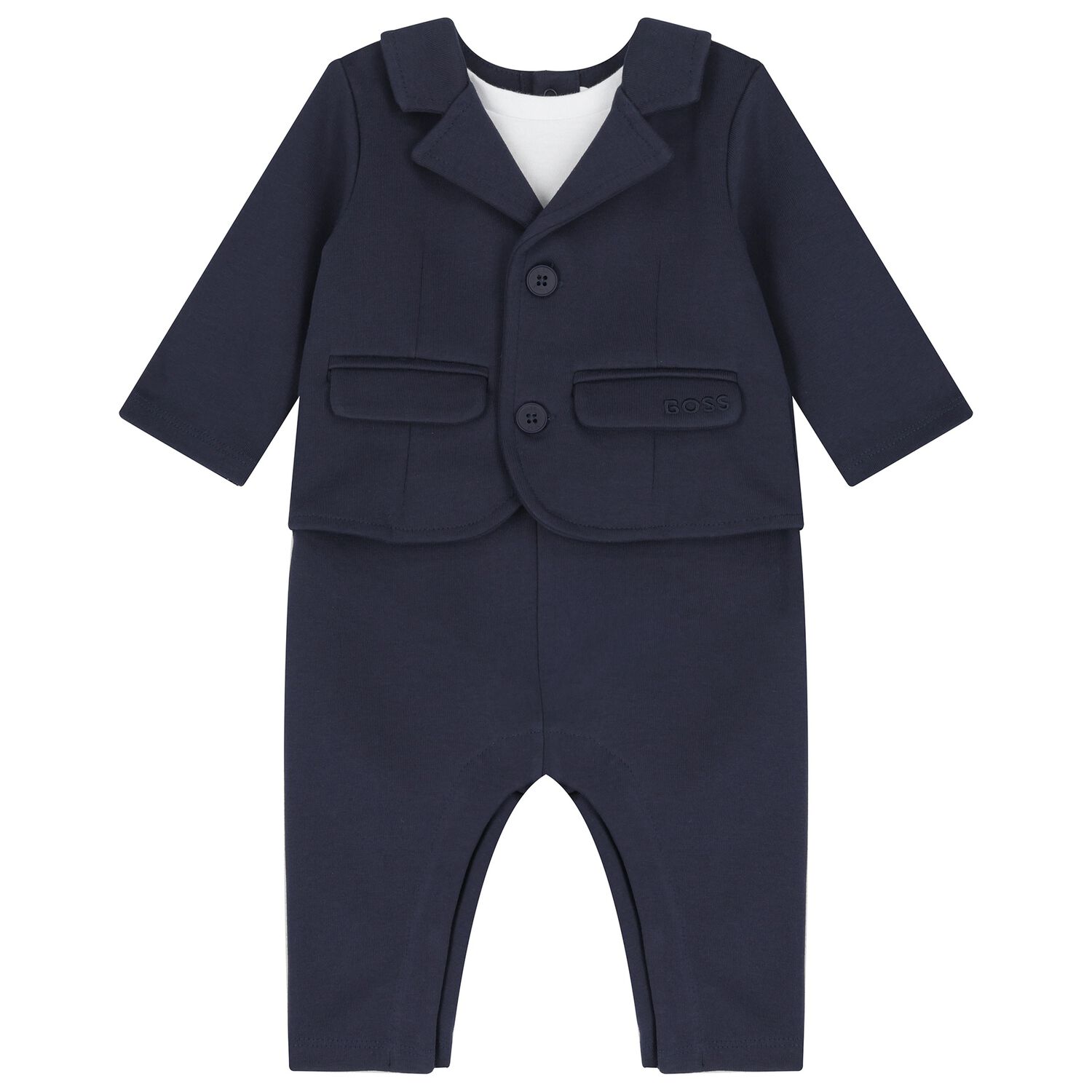 Baby Boys Navy Blue Suit Romper, 1, hi-res