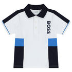 Younger Boys White Logo Polo Shirt, 2, hi-res