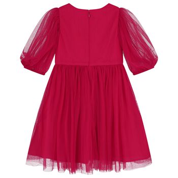 Girls Red Embellished Tulle Dress