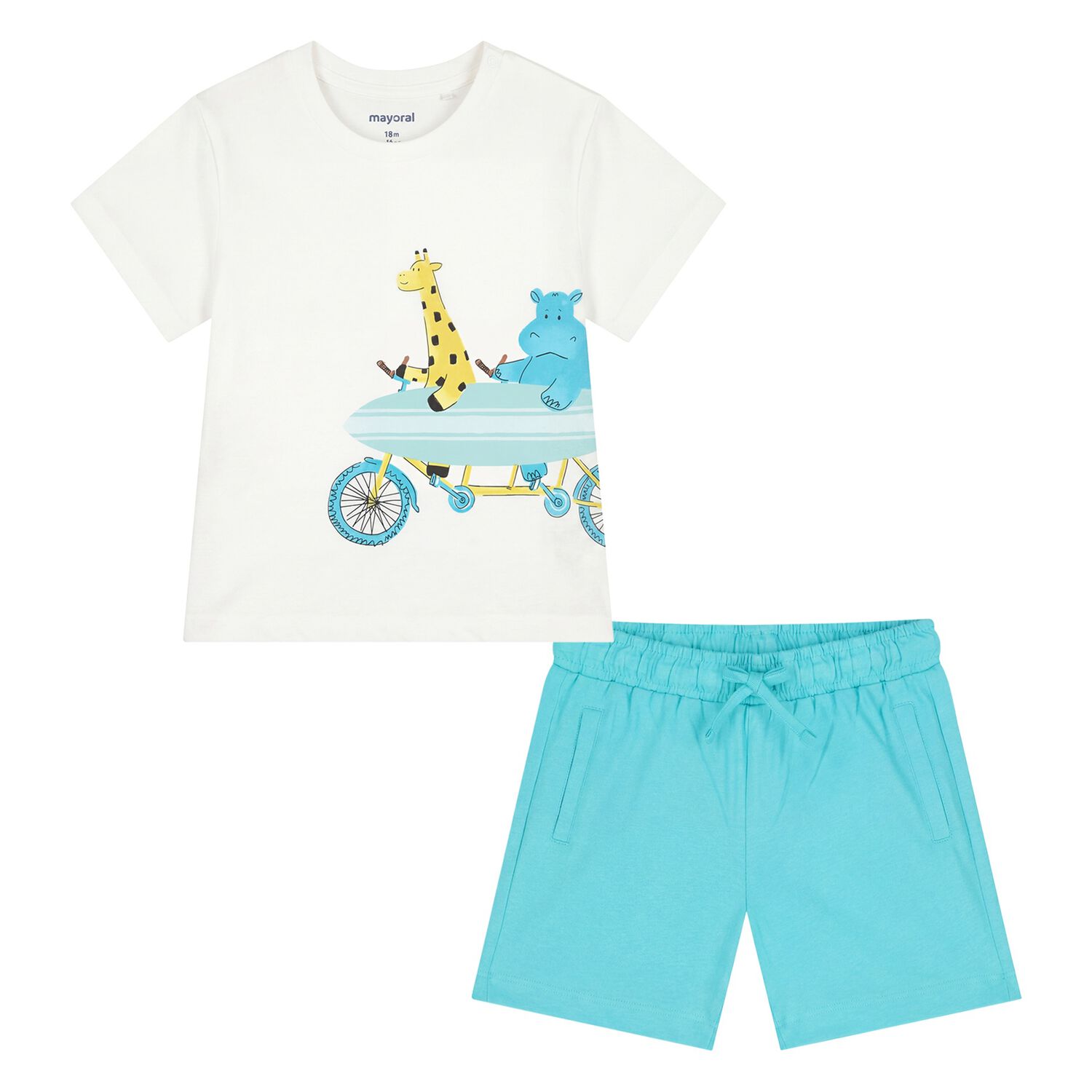 Younger Boys White & Aqua Shorts Set, 3, hi-res