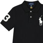 Boys Black Logo Polo Shirt, 1, hi-res