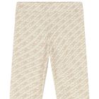 Girls Beige Logo Leggings, 1, hi-res
