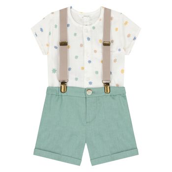 Baby Boys Green & White Shorts Set