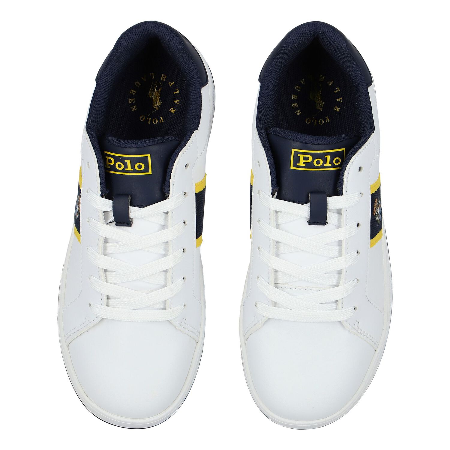Boys White & Navy Blue Trainers, 1, hi-res