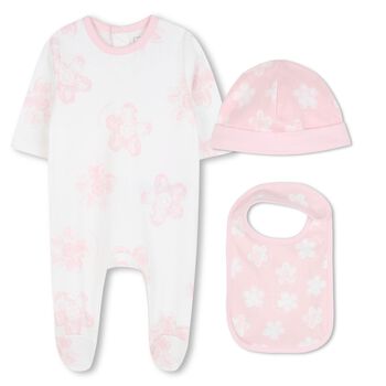 Baby Girls White & Pink Floral Babygrow Gift Set