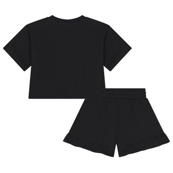Girls Black Teddy Bear Logo Shorts Set