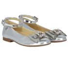 Girls Silver Ballerina Bow Shoes, 1, hi-res