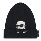 Baby Boys Black Ikonik Karl Knitted Hat, 1, hi-res