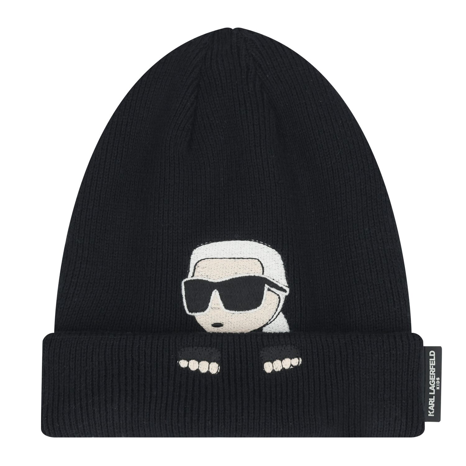 Baby Boys Black Ikonik Karl Knitted Hat, 1, hi-res