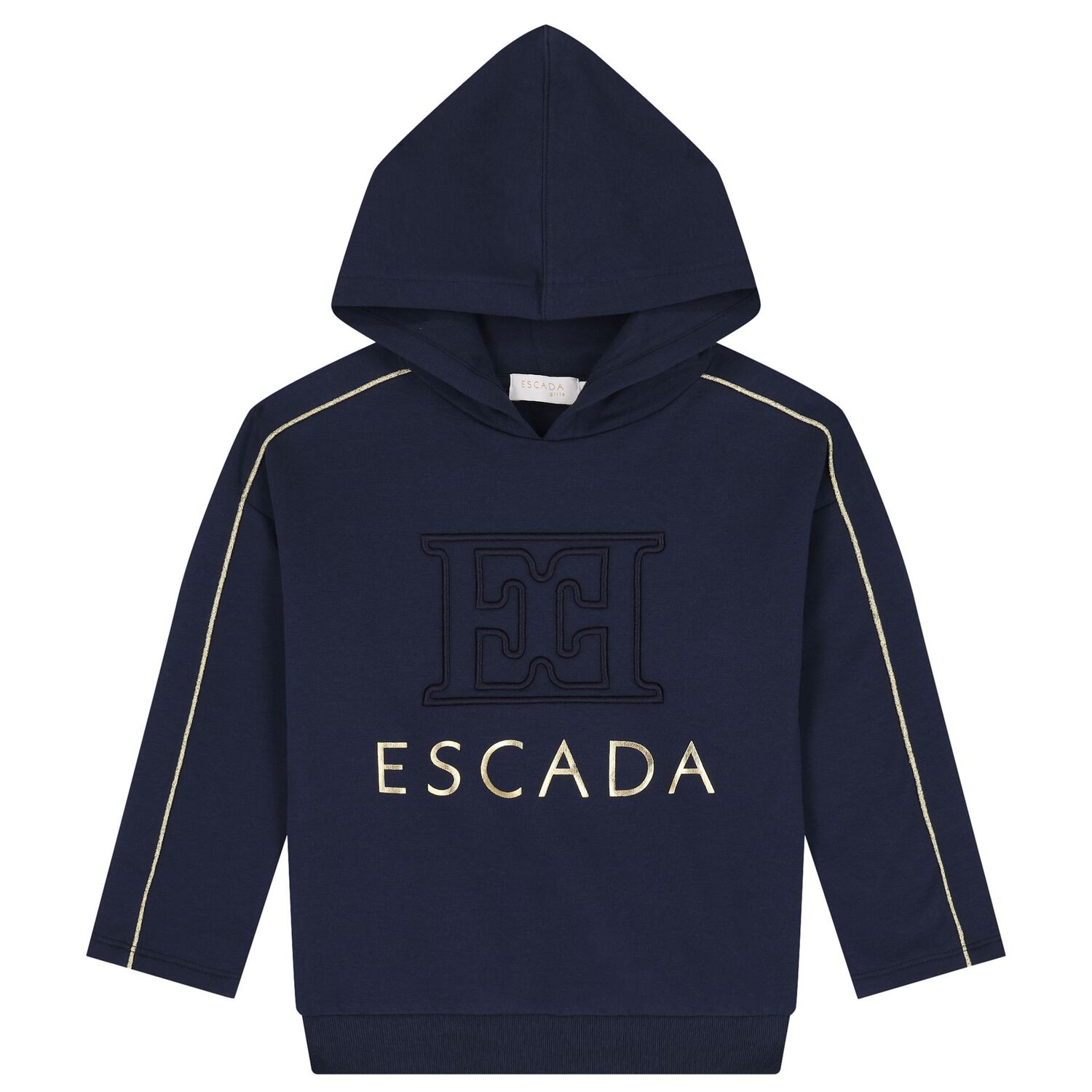 Girls Navy Blue Logo Hooded Top, 1, hi-res
