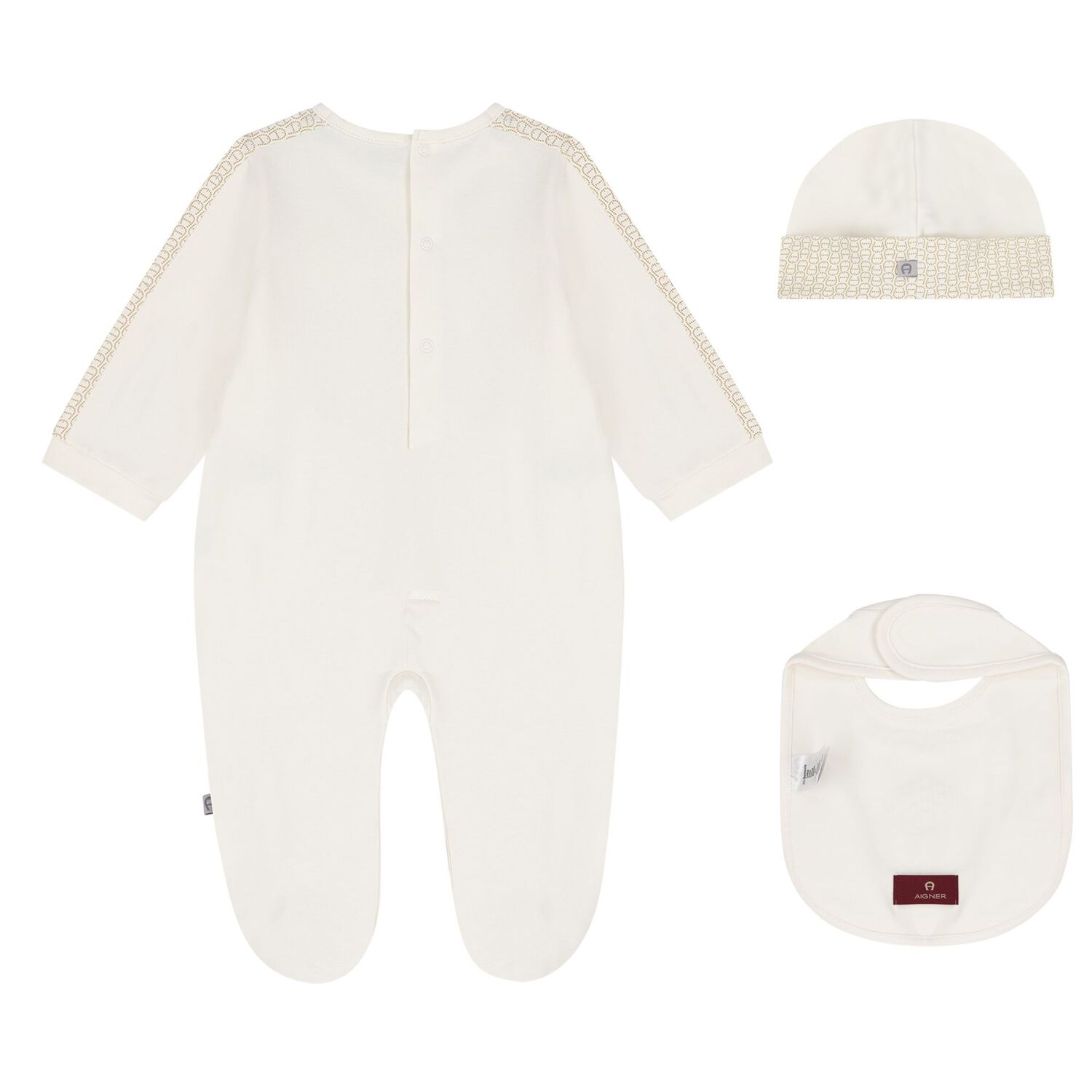Ivory Logo Babygrow Hat & Bib Gift Set, 1, hi-res