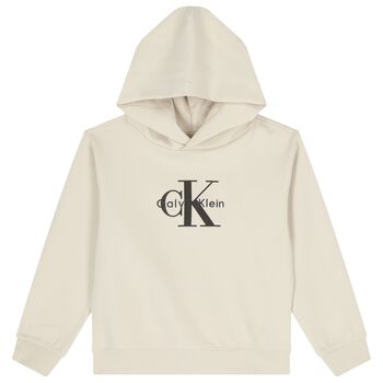 Boys Beige Logo Hooded Top