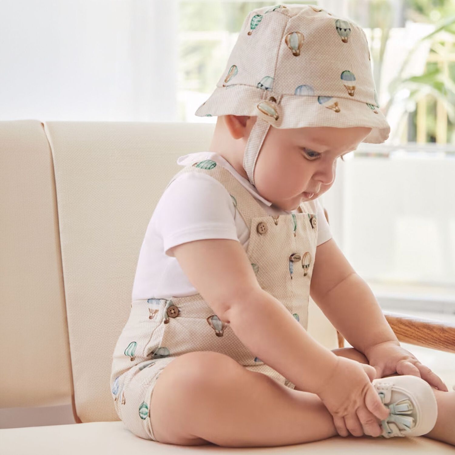 Baby Boys Beige Dungaree Set, 1, hi-res