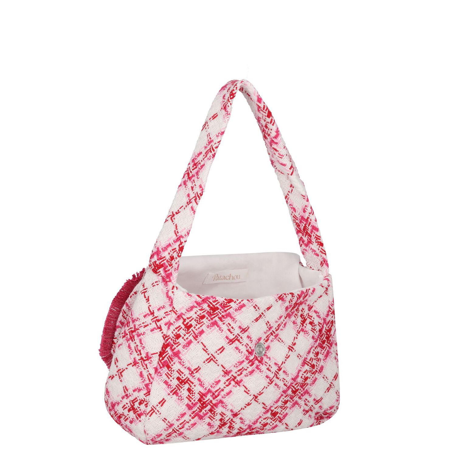 Girls Pink & White Check Tweed Bag ( 18CM ), 1, hi-res