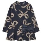 Girls Navy Blue Jacquard Dress Set, 3, hi-res
