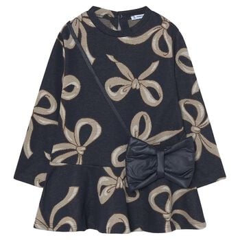 Girls Navy Blue Jacquard Dress Set
