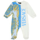 Baby Boys Blue & Ivory Logo Babygrow, 2, hi-res