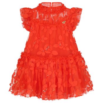 Girls Orange Embellished Tulle Dress