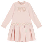 Girls Pink Check Bow Dress, 1, hi-res