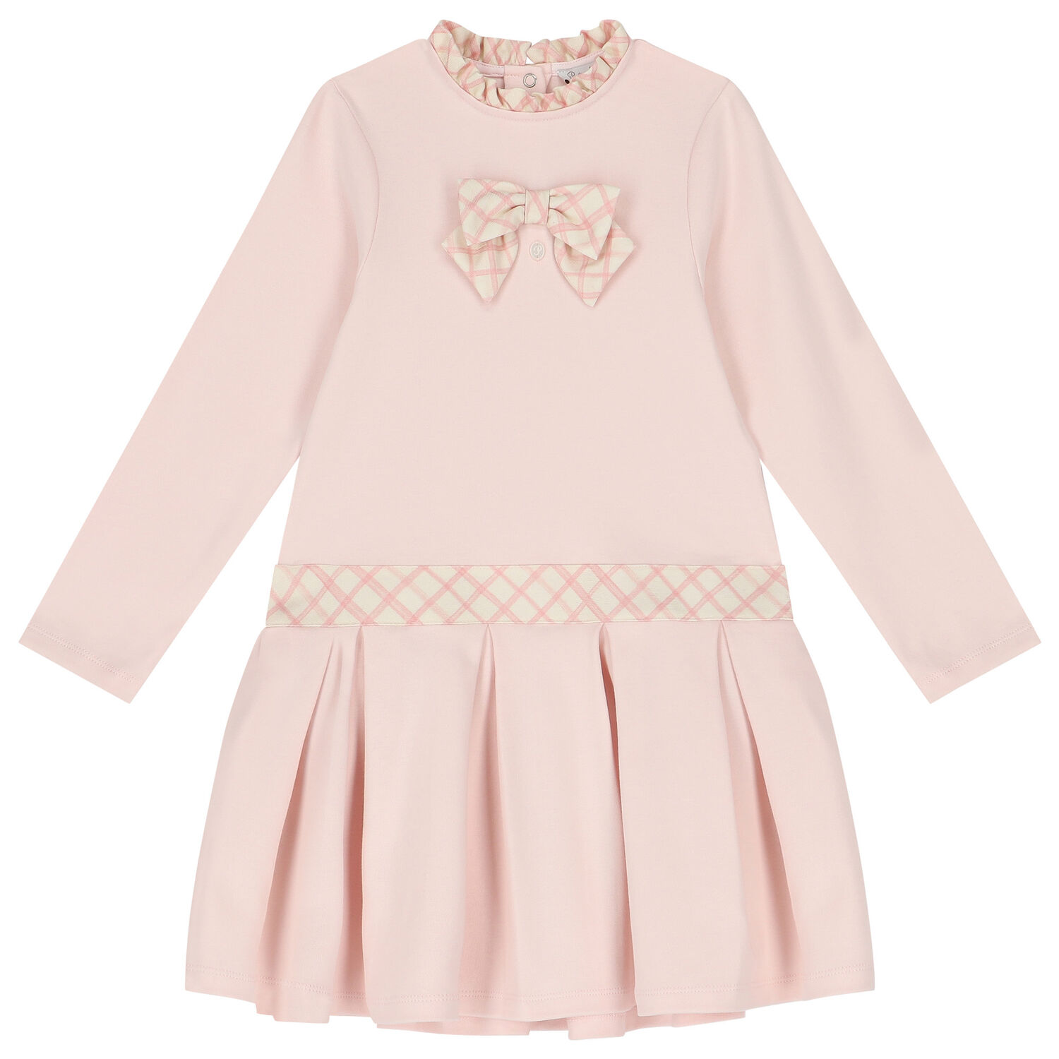 Girls Pink Check Bow Dress, 1, hi-res