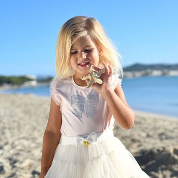 Girls Pink Diamante Bow Top