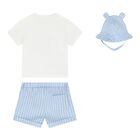 Baby Boys White & Blue  Striped Shorts & Hat Set , 1, hi-res