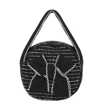 Girls Black Bow Tweed Handbag