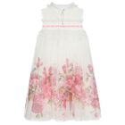 Girls White & Pink Floral Tulle Dress, 2, hi-res