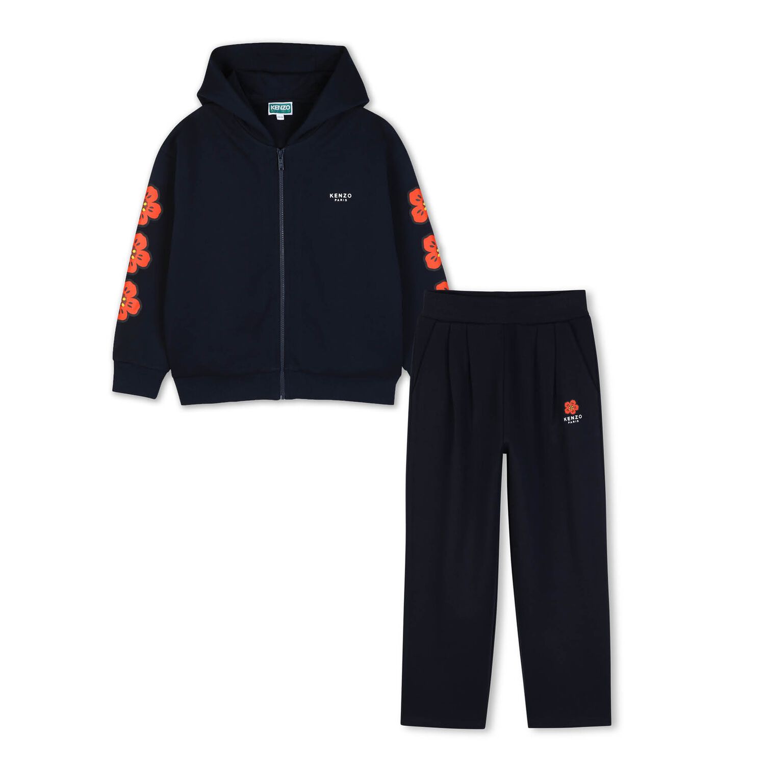 Girls Navy Blue Boke Flower Trouser Set, 1, hi-res