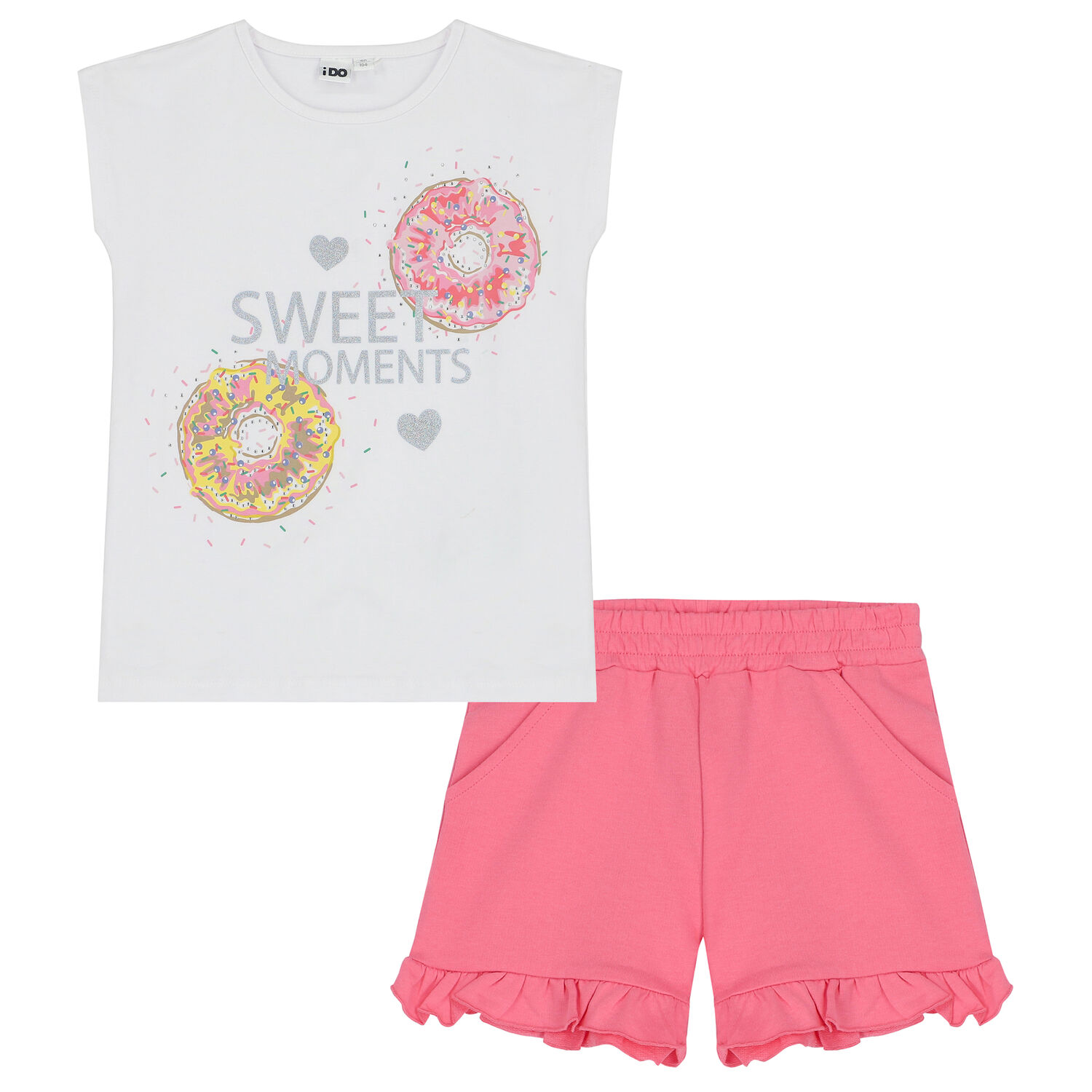 Girls White & Pink Shorts & T-Shirt Set, 1, hi-res