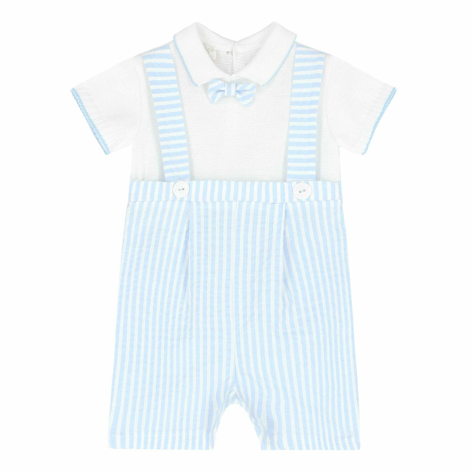 Baby Boys White & Blue Romper, 1, hi-res