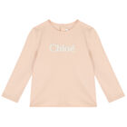 Younger Girls Pink Logo Long Sleeve Top, 1, hi-res