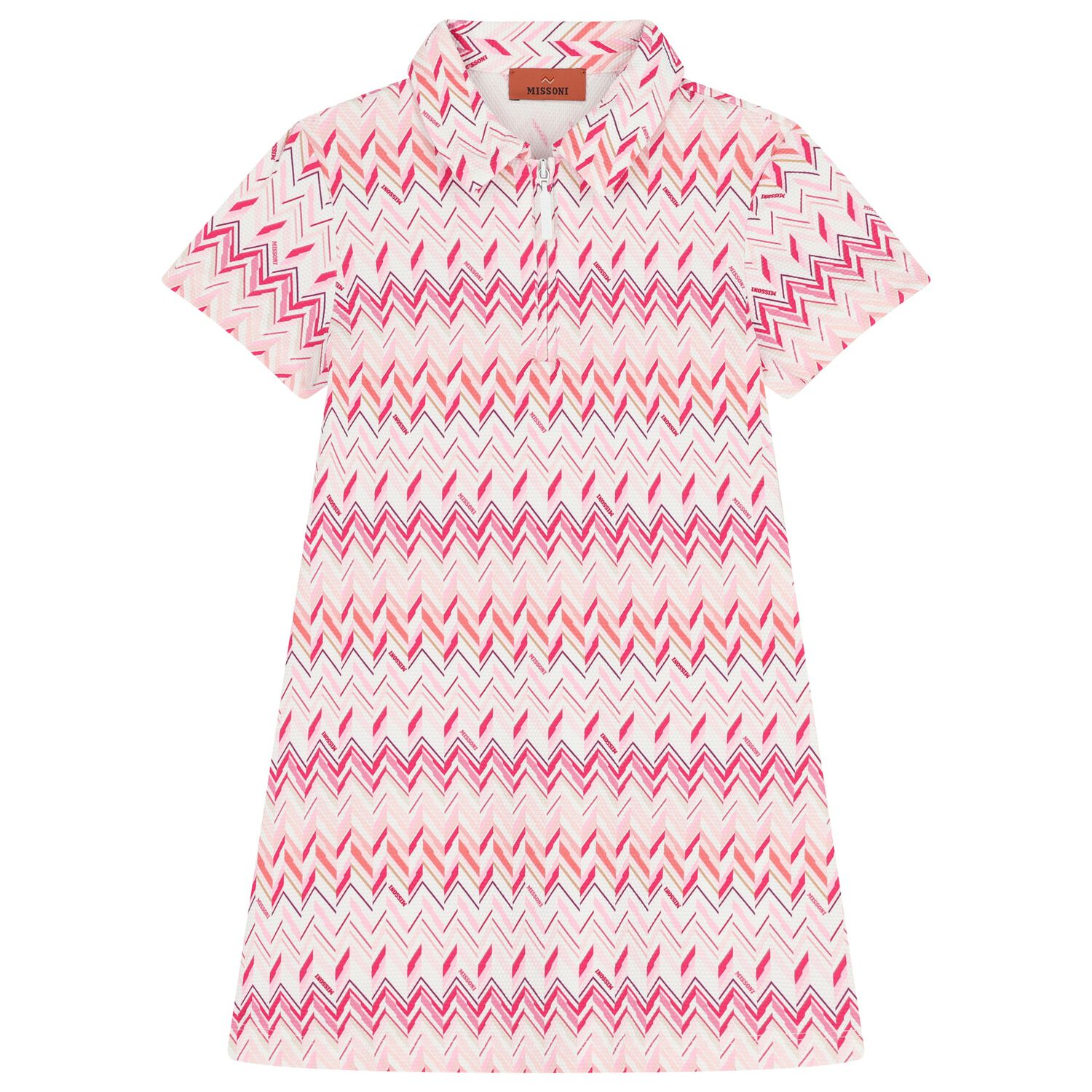 Girls Pink & White Logo Zig Zag Polo Dress, 1, hi-res