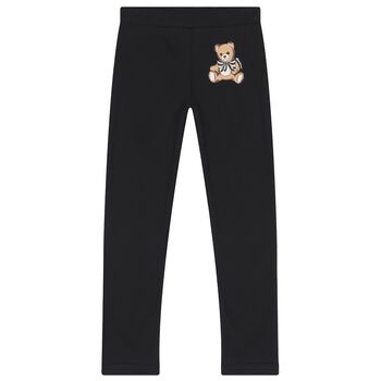 Girls Black Teddy Bear Logo Leggings