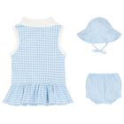 Baby Girls Blue Gingham Shorts & Hat Set, 1, hi-res