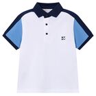 Boys White & Blue Logo Polo Shirt, 2, hi-res