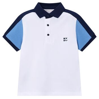 Boys White & Blue Logo Polo Shirt